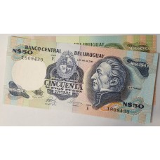 URUGUAY 1975-1978 . FIFTY 50 and ONE HUNDRED 100 PESOS BANKNOTES